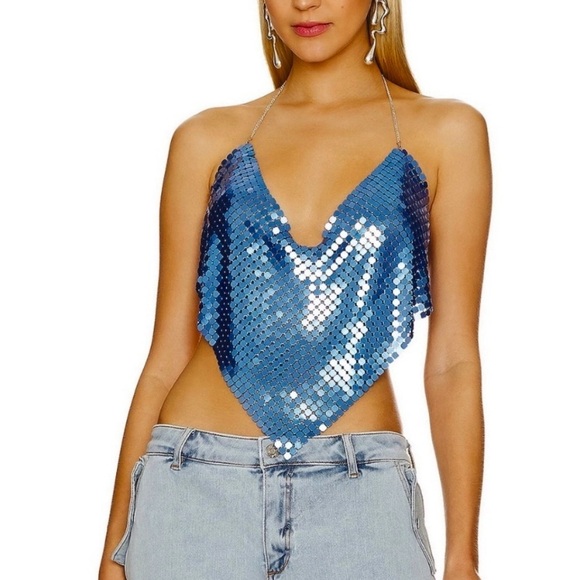 8 Other Reasons x Revolve ChainMail Top Backless in Blue - Picture 1 of 8